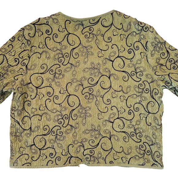 Chicos 3 Green Black Silk Embroidered Open‎ Front Jacket XL 16 Whimsy Artsy - Picture 4 of 5